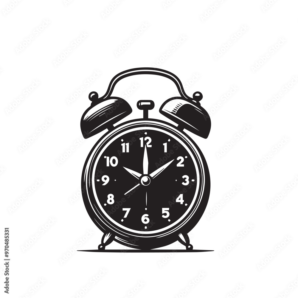 Alarm clock vector design. Alarm clock silhouette. Alarm clock illustration black and white. Alarm clock vector design. Alarm clock silhouette. Alarm clock illustration black and white.
