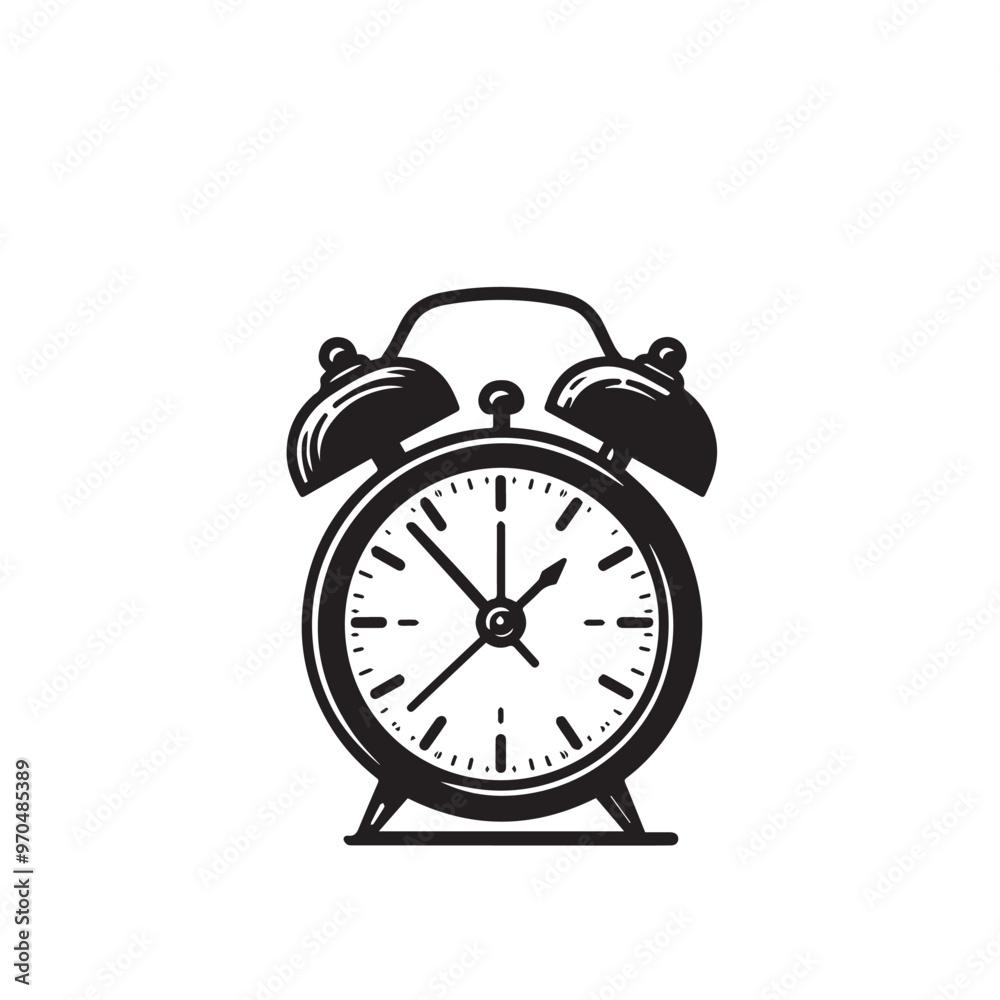 Alarm clock vector design. Alarm clock silhouette. Alarm clock illustration black and white.