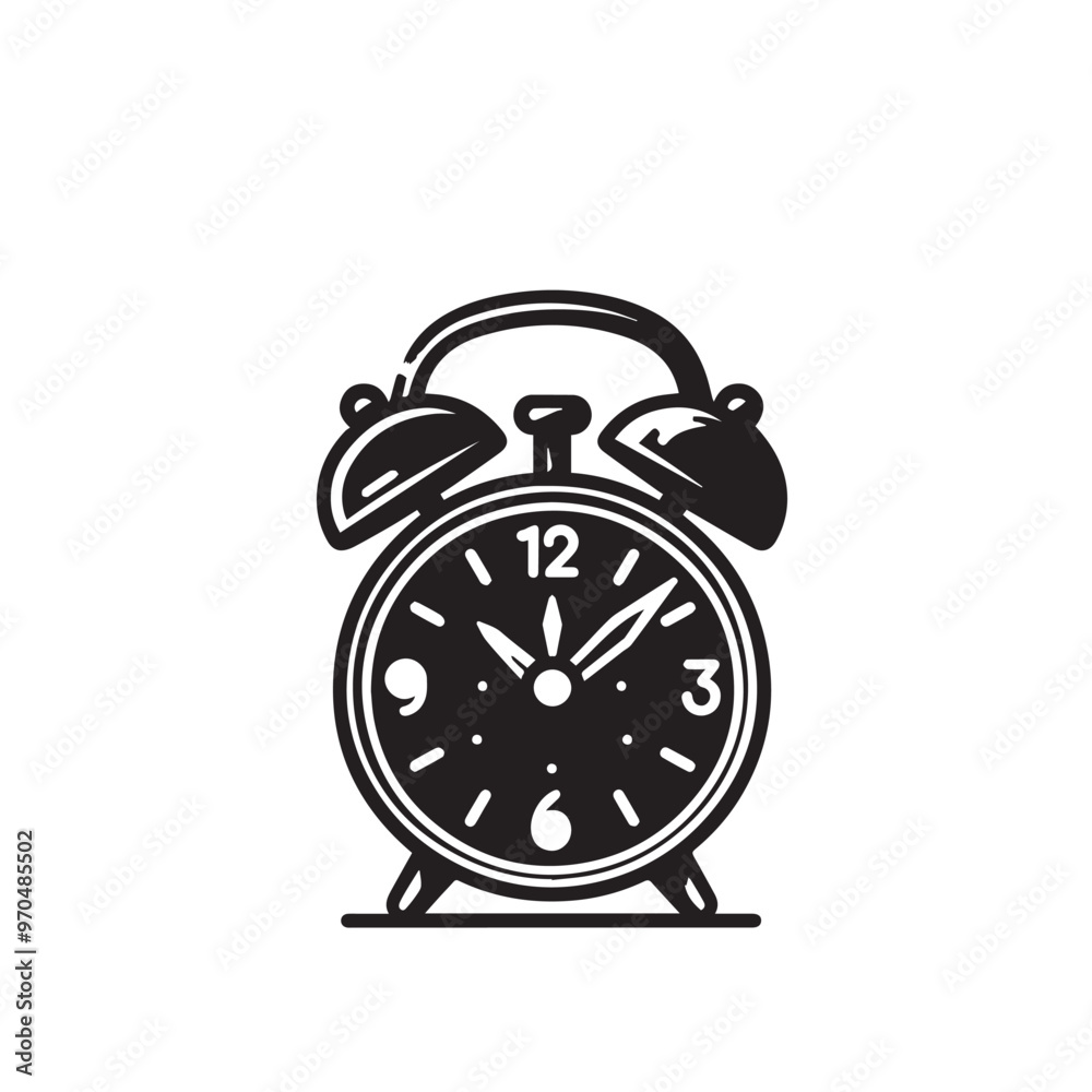 Alarm clock vector design. Alarm clock silhouette. Alarm clock illustration black and white. Alarm clock vector design. Alarm clock silhouette. Alarm clock illustration black and white.