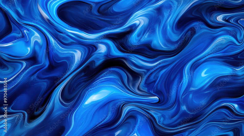 Fototapeta premium Abstract blue liquid texture with swirling patterns and gradients, evoking a sense of fluidity and motion in design