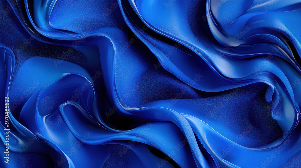 Obraz premium Abstract blue fabric folds with a smooth glossy texture, creating a dynamic and flowing visual pattern