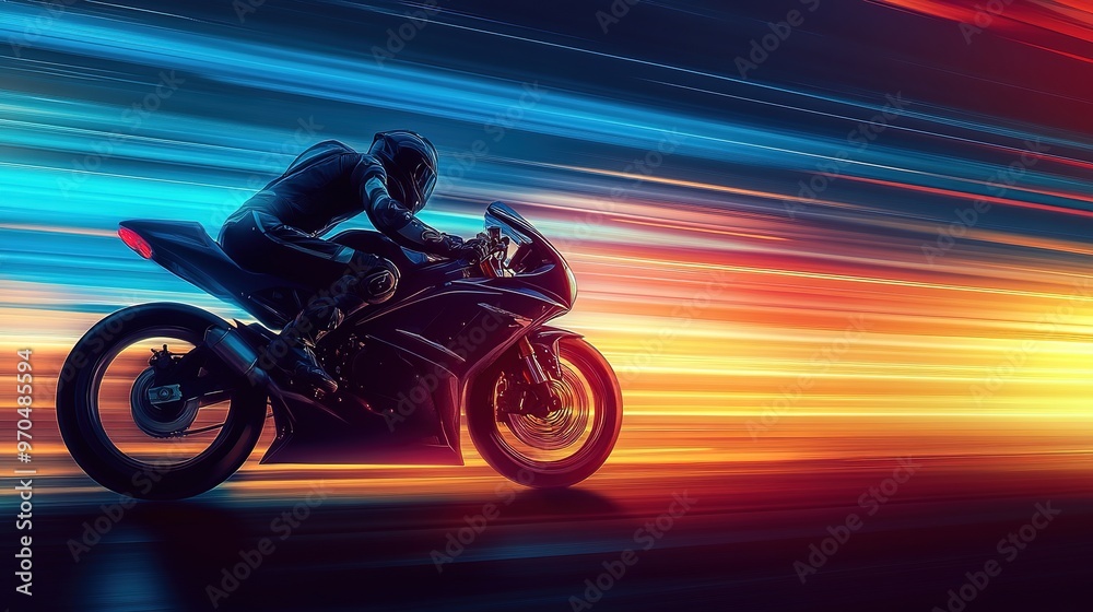 Fototapeta premium Motorcycle rider silhouette. street motorbike racing laser background