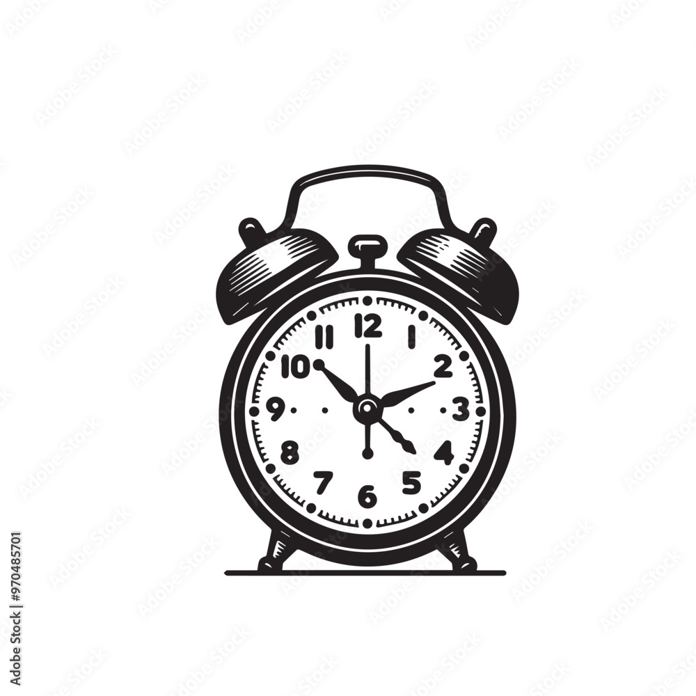 Alarm clock vector design. Alarm clock silhouette. Alarm clock illustration black and white. Alarm clock vector design. Alarm clock silhouette. Alarm clock illustration black and white.