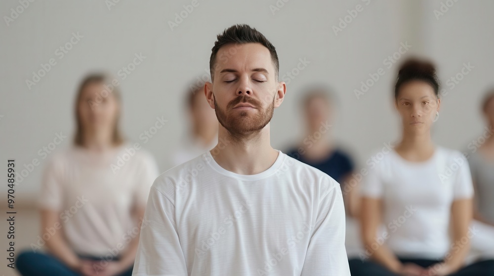 Obraz premium Meditation coach, mindfulness practice, focus on, present awareness, dynamic, manipulation, meditation space