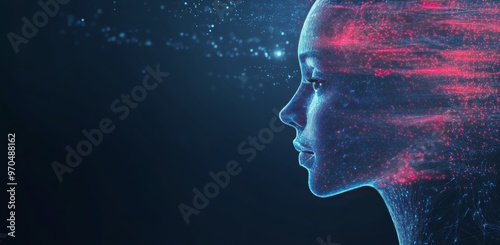 Abstract representation of a human profile illuminated by glowing connections...