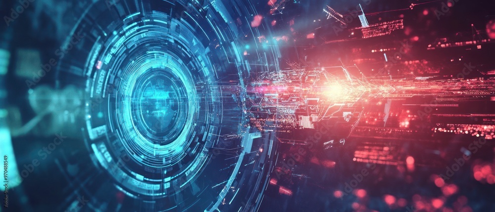Fototapeta premium digital technology and cyber security concept for selling quantum computing hardware on plain background