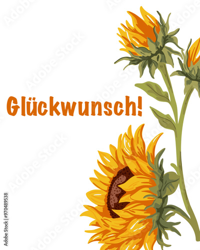 German greeting card with sunflowers 