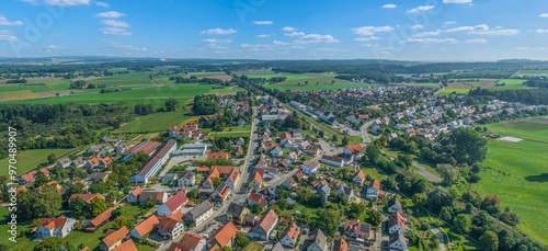 Burgheim an der Donau im oberbayerischen Kreis Neuburg-Schrobenhausen von oben photo