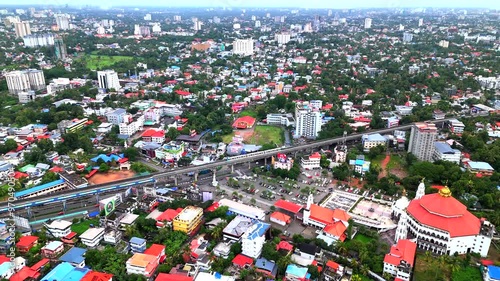 Edappally Junction Aerial View Of Kochi City, Kochi Metro, in the city of Kochi, Kerala, India photo