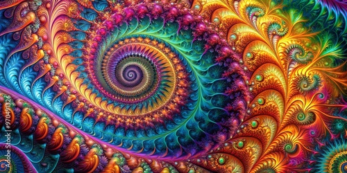 Abstract spiral fractal design background with vibrant colors and intricate patterns