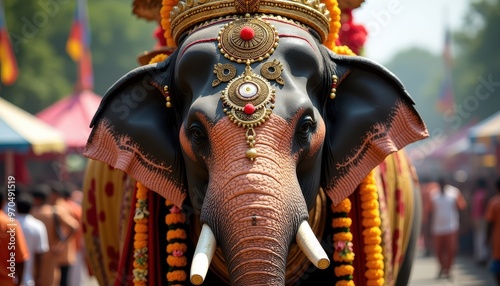Majestic Onam Elephant Adorned with Traditional Decorations in Festival Procession