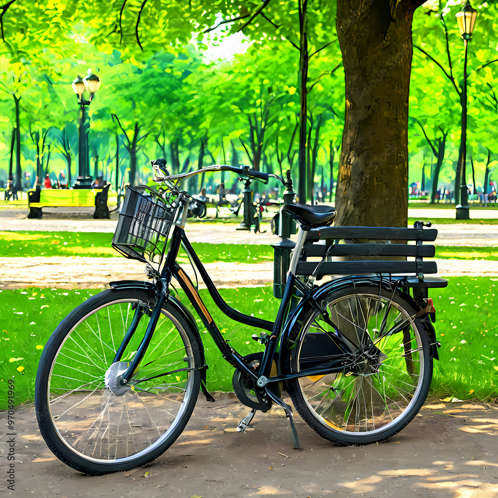 Fototapeta premium Bicycle Parked In The Park