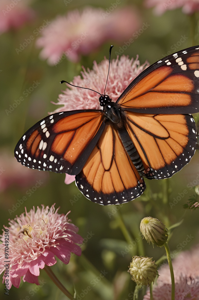 Crisp Close-Up Image of a Monarch Butterfly Delicately Resting on a Flower’s Bloom Crisp Close-Up Image of a Monarch Butterfly Delicately Resting on a Flower’s Bloom