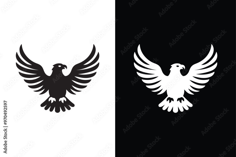 Obraz premium Dynamic Eagle Icon Silhouette. Black and White Vector Design