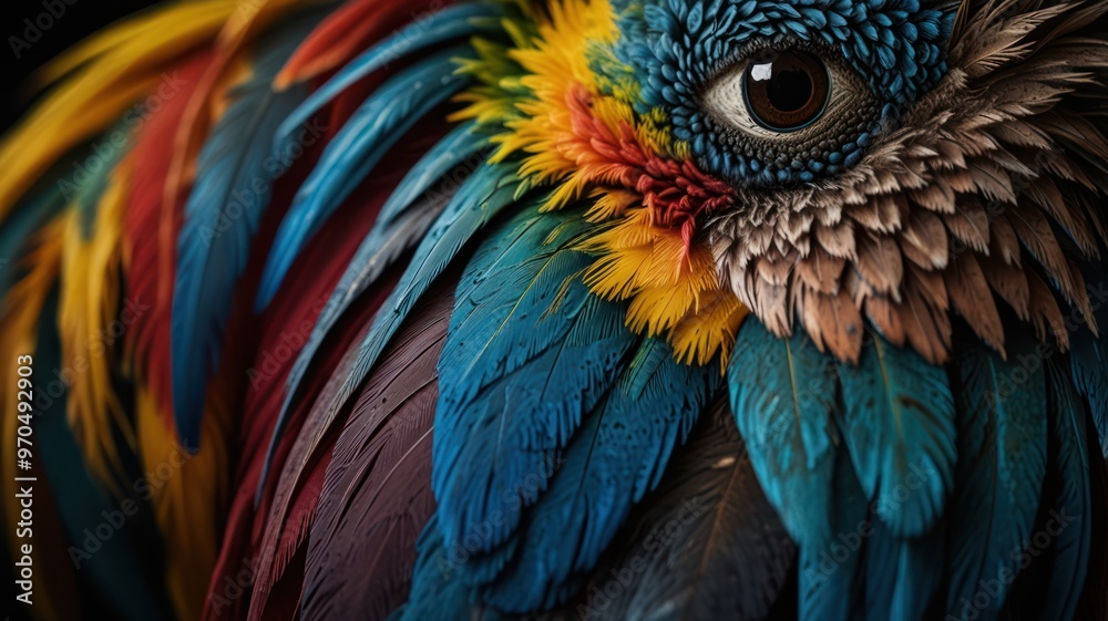 Obraz premium A Close-Up View of a Colorful Parrot's Feathers