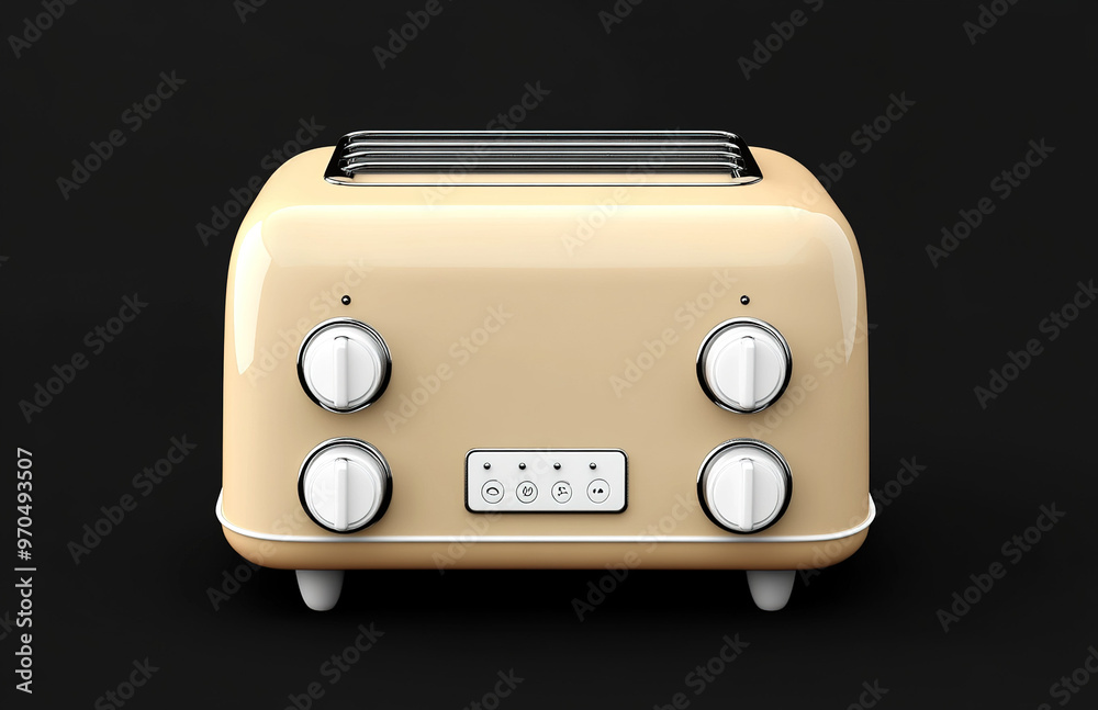 Elegant cream-colored toaster with white accents and buttons, depicted against a black background. This isolated vector illustration highlights the toaster’s sleek design and detailed features, ideal Elegant cream-colored toaster with white accents and buttons, depicted against a black background. This isolated vector illustration highlights the toaster’s sleek design and detailed features, ideal