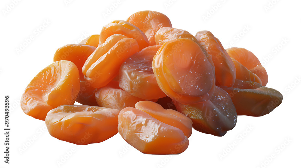A bunch of dried apricots with a transparent background. A bunch of dried apricots with a transparent background.