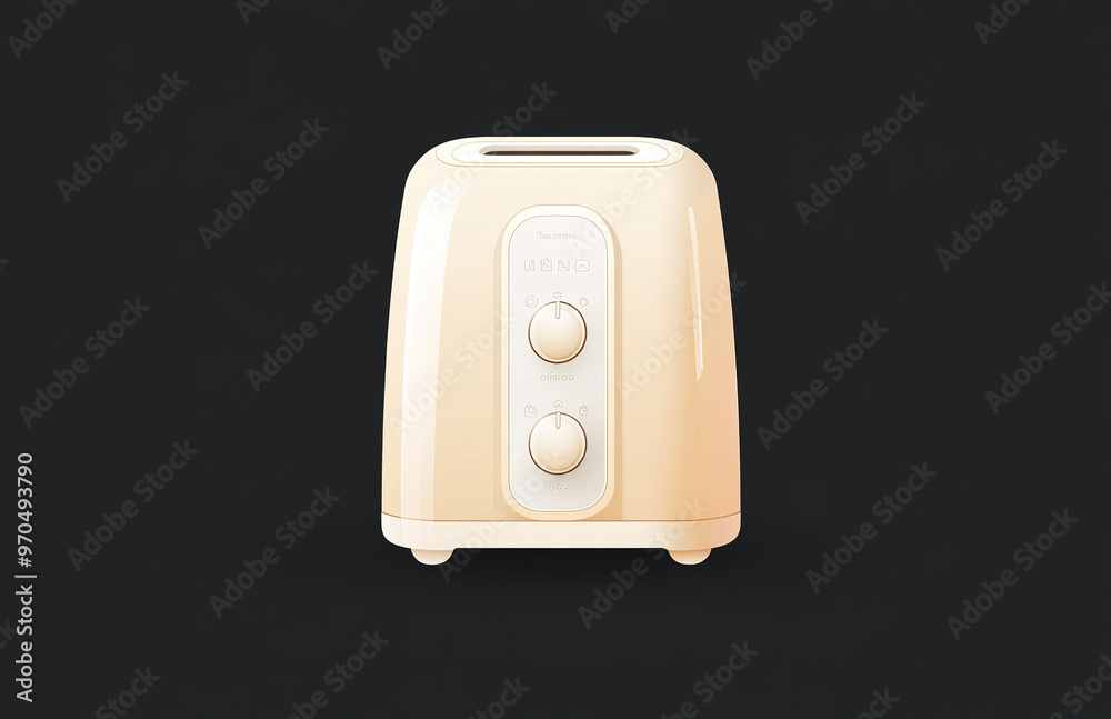 Cream-colored toaster with white elements and buttons, set against a black background. This isolated vector illustration showcases a detailed design of the toaster with a clean and modern look, perfec Cream-colored toaster with white elements and buttons, set against a black background. This isolated vector illustration showcases a detailed design of the toaster with a clean and modern look, perfec