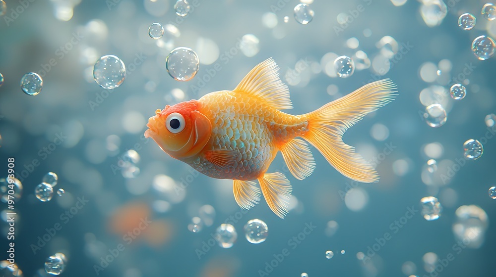 Goldfish Swimming in Bubbles. Goldfish Swimming in Bubbles.