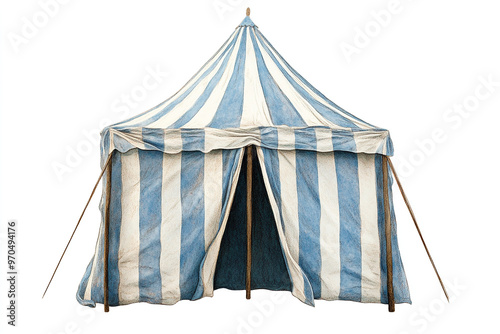 Watercolor clipart of a vibrant circus tent on a white isolated background. The high-definition illustration features a colorful, spaced-out design, showcasing the whimsical and playful nature of a tr