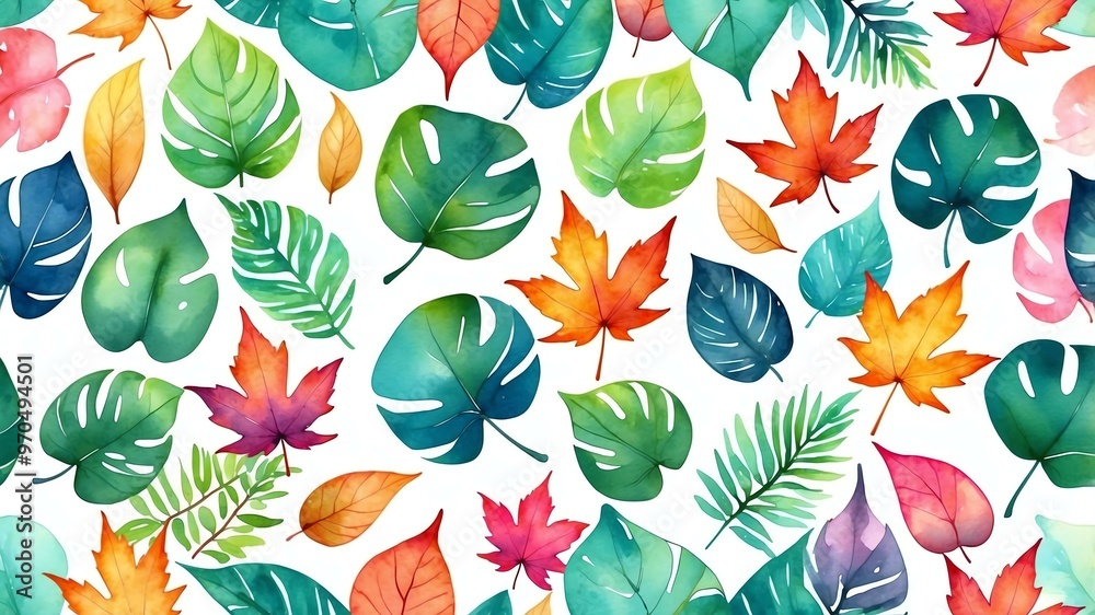 Obraz premium colorful watercolor style summer leaves illustration background