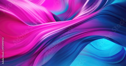 A vibrant abstract design featuring flowing waves of pink and blue hues, creating a dynamic and visually striking composition.