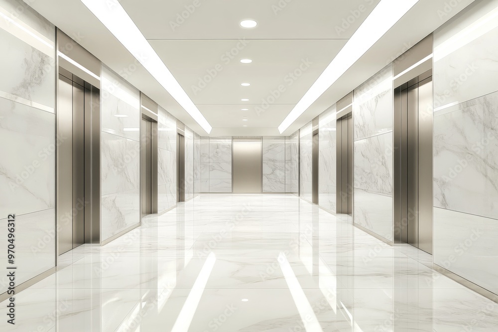 Modern Office Interior with Three-Dimensional Wall Mockup in Urban Building Modern Office Interior with Three-Dimensional Wall Mockup in Urban Building