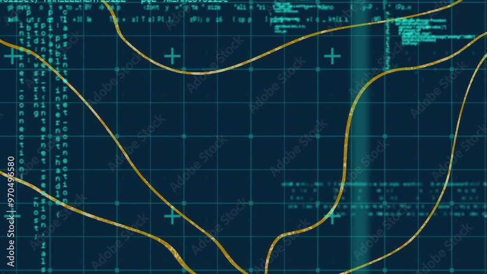Animation of data processing over yellow lines on black background Animation of data processing over yellow lines on black background