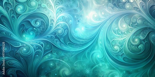 Abstract background with azure and teal colors, swirling patterns, misty textures