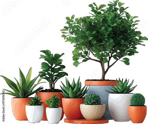 Vector Illustration Image of ornamental flower plants in pots that are often planted in front of the house as greenery
