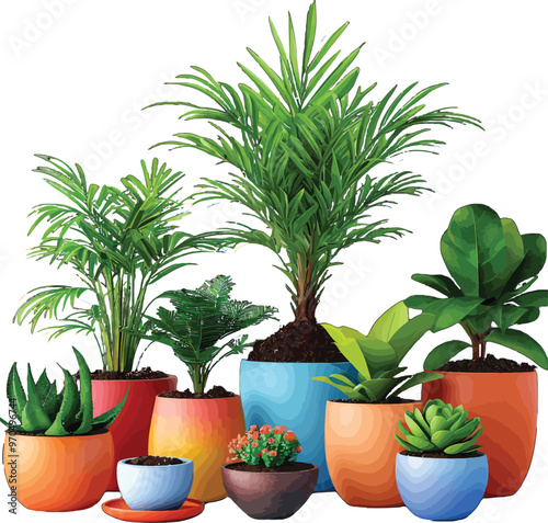 Vector Illustration Image of ornamental flower plants in pots that are often planted in front of the house as greenery