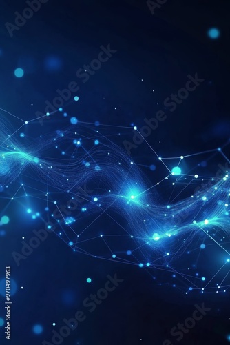 Abstract representation of a blue glowing network with connecting nodes on a ...