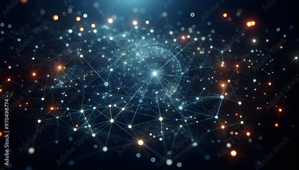 Abstract digital network connections with nodes and lines on a dark blue background, concept of connectivity Abstract digital network connections with nodes and lines on a dark blue background, concept of connectivity
