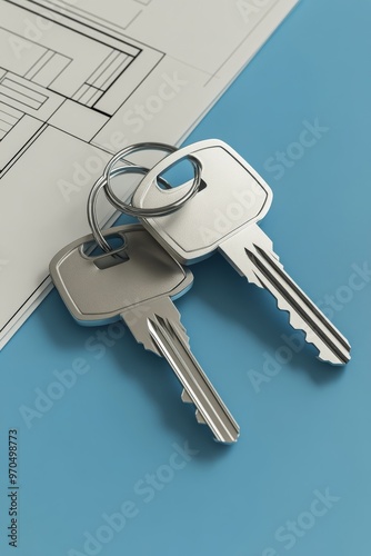 Keys resting on architectural blueprints in a workspace during daylight hours