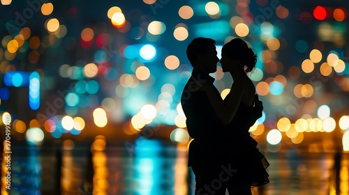 Couple Dancing under City Lights at Night, Dancing, City Lights