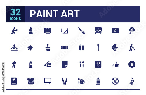 Paint art tools solid icons set. Contains as pencil, pen, brush. Filled icon pack. Solid icon collection. Glyph icon  for web and ui. Editable stroke.