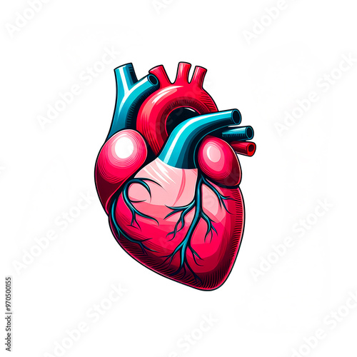 Isolated vector illustration showing human heart anatomy on white background.	 photo