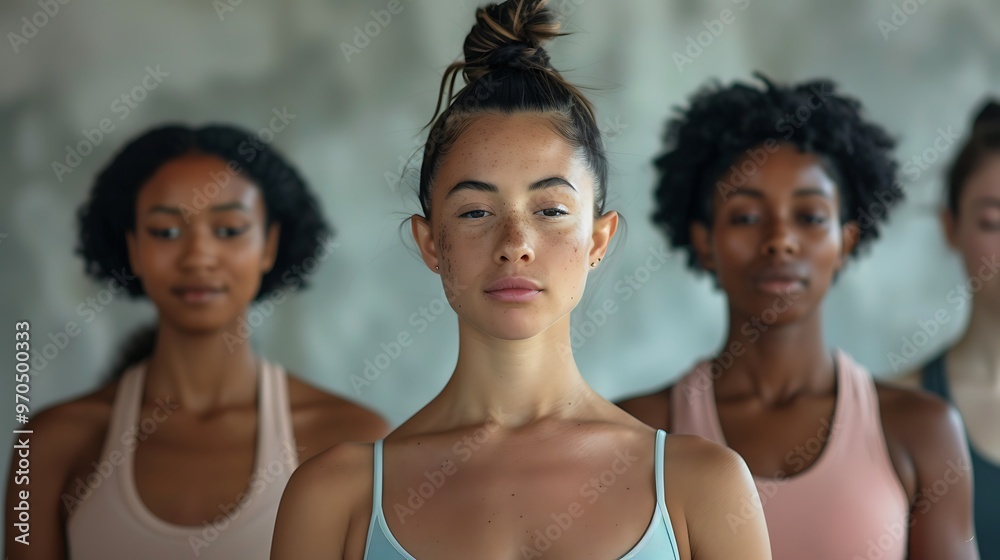Diverse Women in a Yoga Class, Emphasizing Health and Well being, Group Portrait Shot, Yoga Class, Health Diverse Women in a Yoga Class, Emphasizing Health and Well being, Group Portrait Shot, Yoga Class, Health