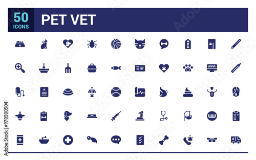 Pet vet and pet shop solid icon set. Filled icon collections. Vector illustration. Solid icon pack. Glyph icon for web and ui. Editable stroke.
