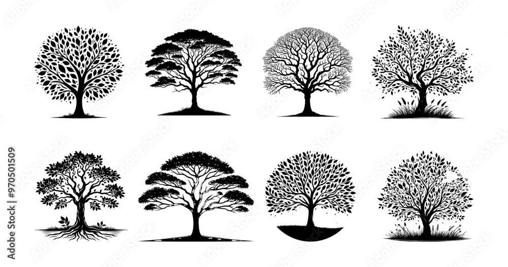 custom made wallpaper toronto digitalset of tree silhouettes, Created with generative ai