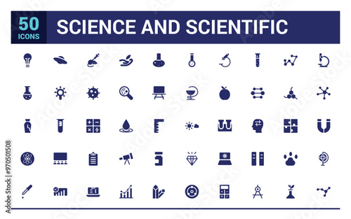 Science and scientific icon set. Minimal filled web icon set. Solid icon collection. Glyph icons for web and ui. Editable stroke. Vector illustration.