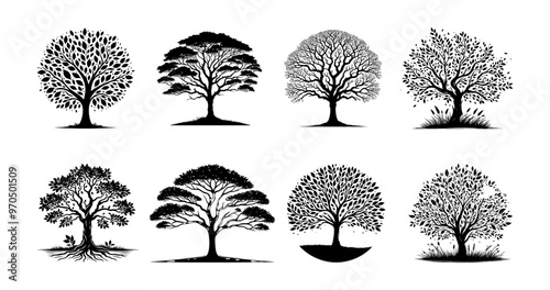 set of tree silhouettes, Created with generative ai