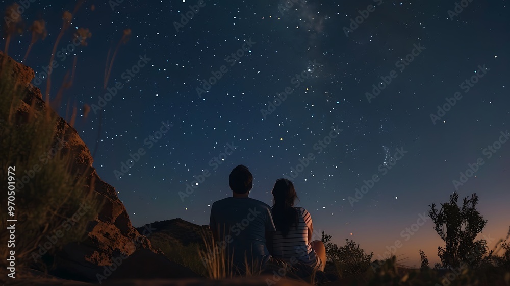Couple Stargazing in a Remote Wilderness, Stargazing, Wilderness Couple Stargazing in a Remote Wilderness, Stargazing, Wilderness