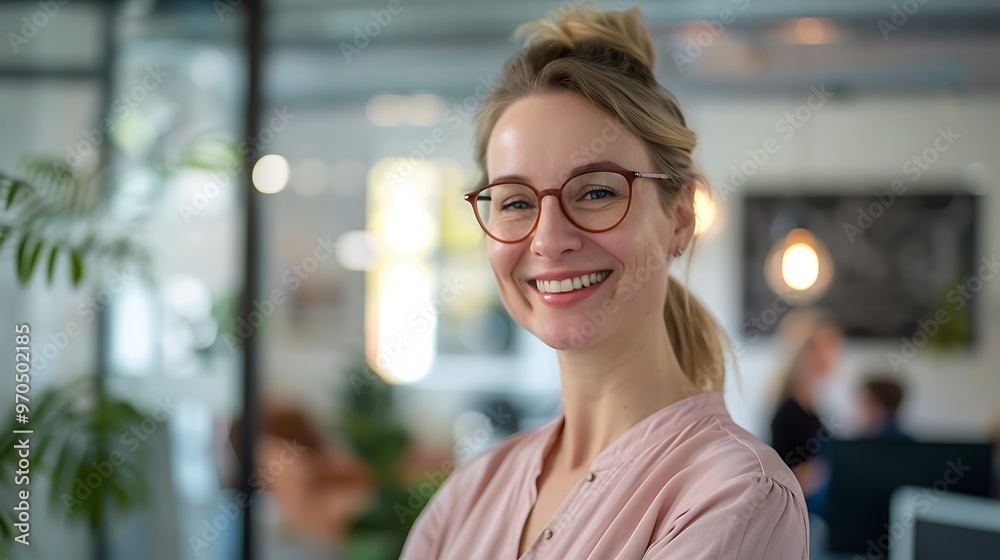 Businesswoman Smiling in Creative Office, Team in Background, Business Theme, Portrait Shot, Plain Office Background, Creative, Team Businesswoman Smiling in Creative Office, Team in Background, Business Theme, Portrait Shot, Plain Office Background, Creative, Team