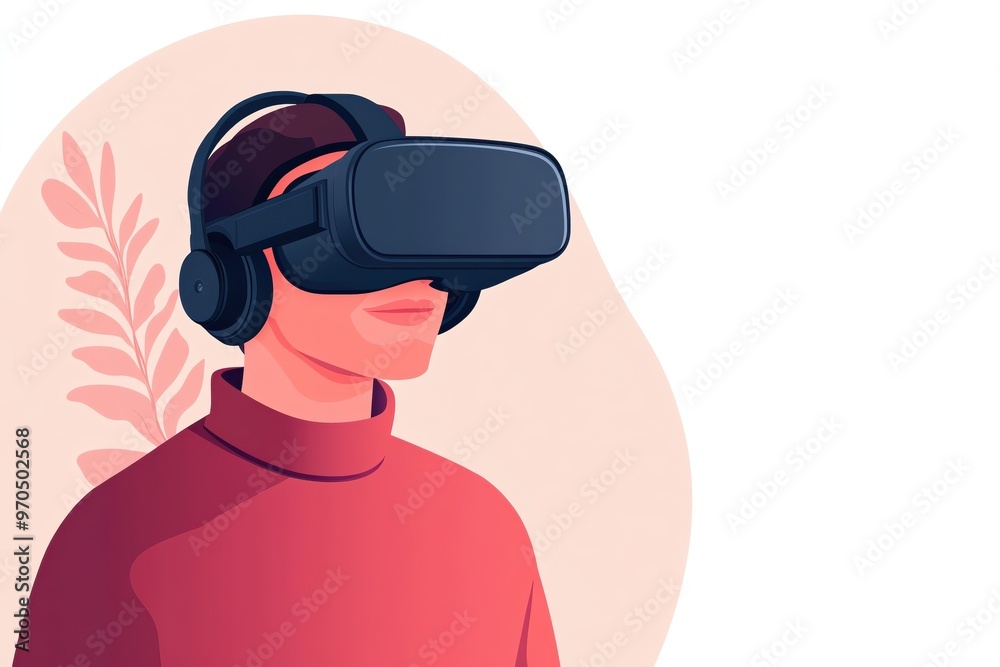 A person wearing virtual reality headset, immersed in digital experience, showcasing technology and innovation. A person wearing virtual reality headset, immersed in digital experience, showcasing technology and innovation.