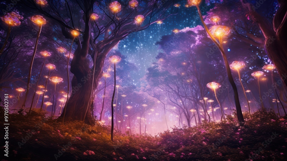 Obraz premium Enchanted Forest with Glowing Flowers