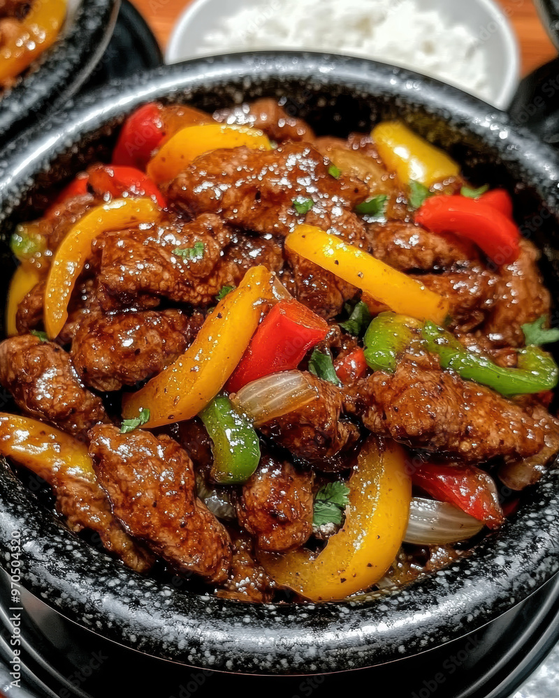 Chinese Pepper Steak with Onions. AI generative. Chinese Pepper Steak with Onions. AI generative.