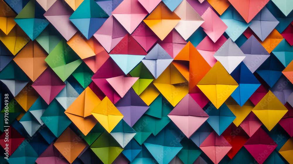 A colorful design made of many small rectangles. This geometric pattern is perfect for your business and has a modern, folded paper look. A colorful design made of many small rectangles. This geometric pattern is perfect for your business and has a modern, folded paper look.