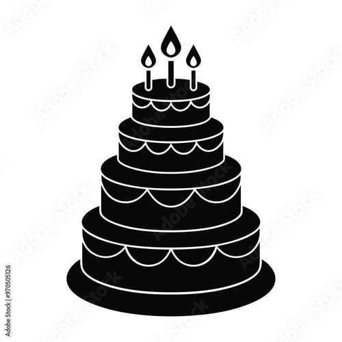 Tiered birthday cake with candles icon