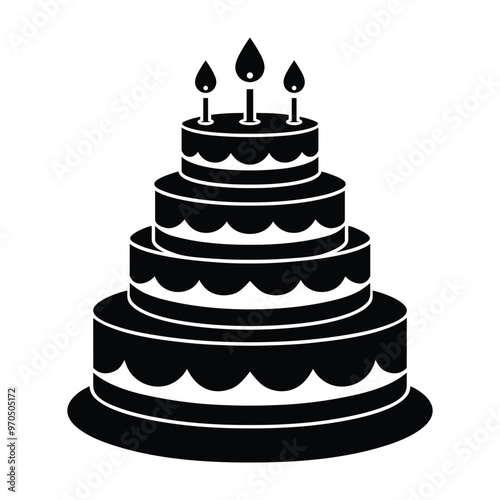 Tiered birthday cake with candles icon